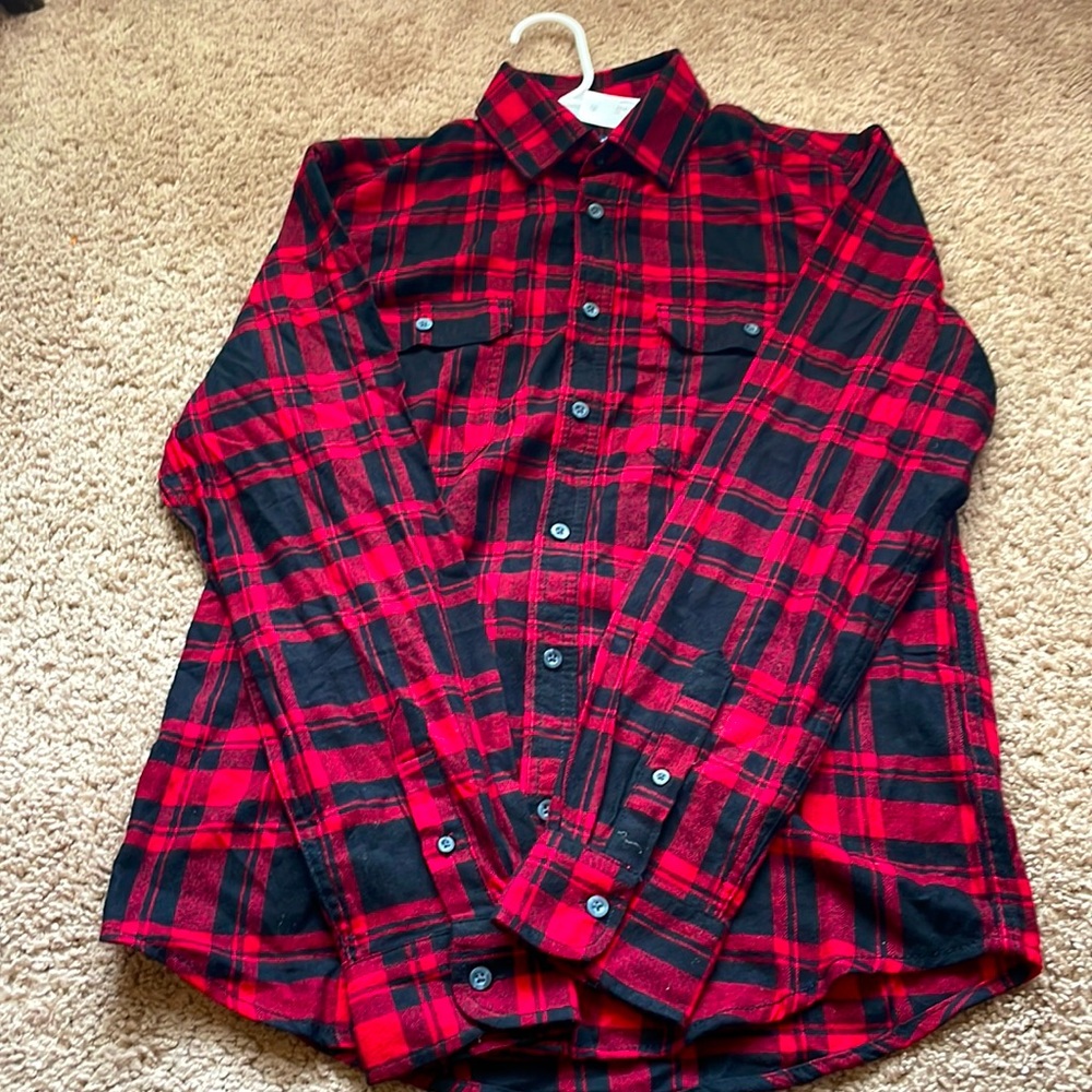 Red and black striped shirt fits nice!